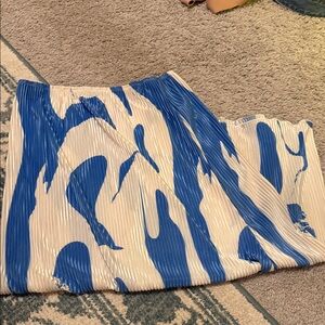 Blue and White Pleated Skirt